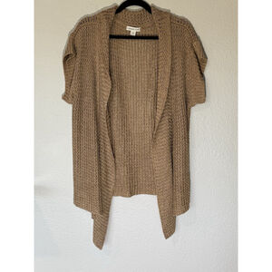 Coldwater Creek Women’s L Open Front Linen Blend Cardigan Tan Short Sleeve